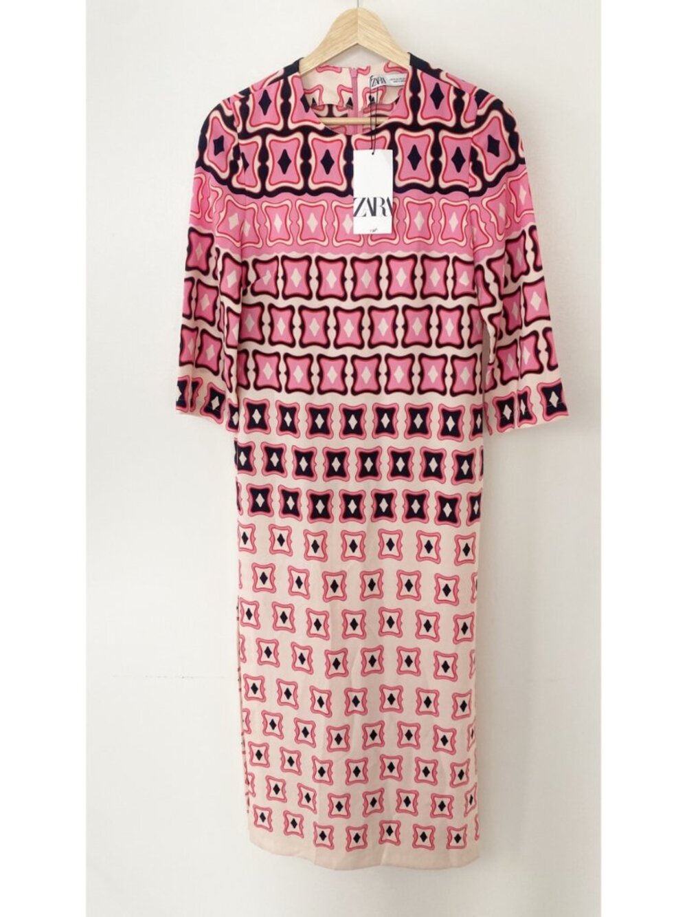 NWT Zara Dress Kaftan Geometric Mod Retro Pink